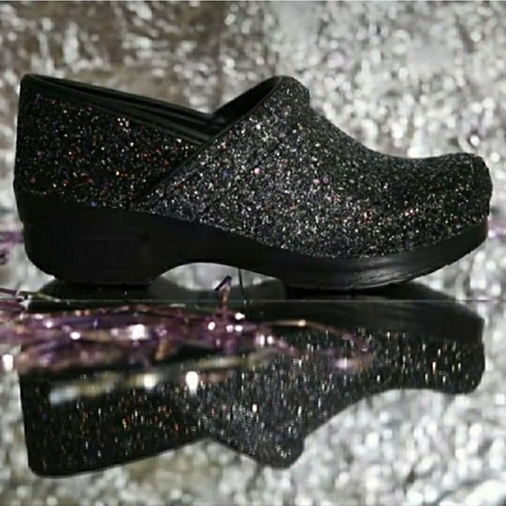 Black Dansko Pro Glitter Clogs Sparkle Festive Party Boho Witchy Cottage 42